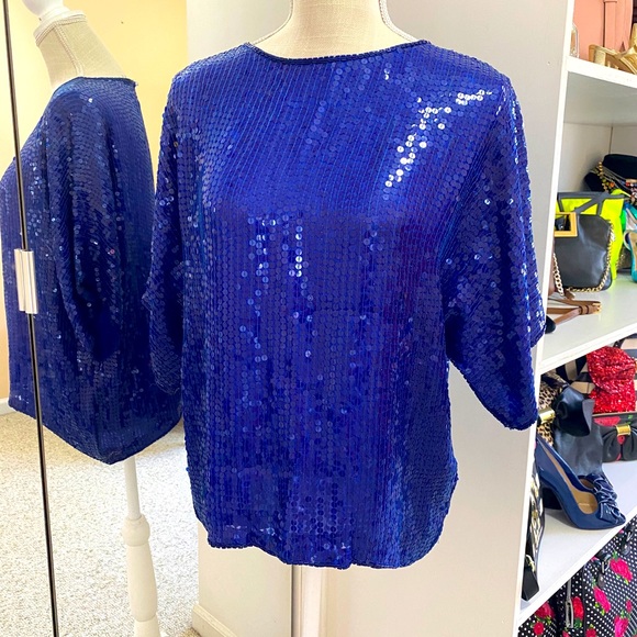 Tops - 🍋80s 90s Vintage 100% silk sequined/ beaded top